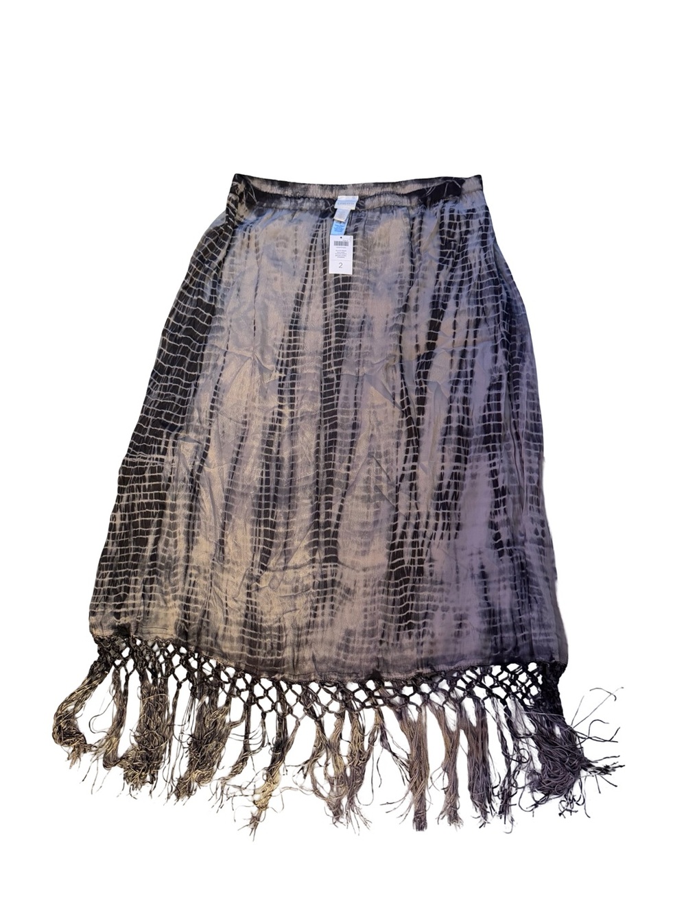 Chico's Gray and Black Midi Fringe Skirt